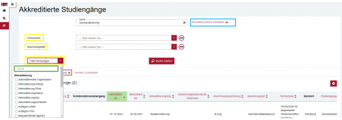 Erweiterte Suche Akkreditierungsdatenbank